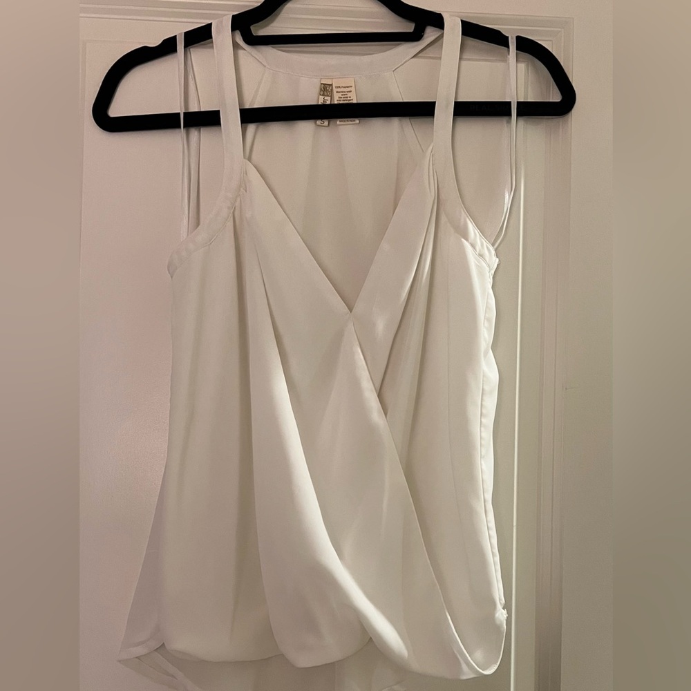 Japna White V-Neck Wrap Draped Sleeveless Tank Top Size S